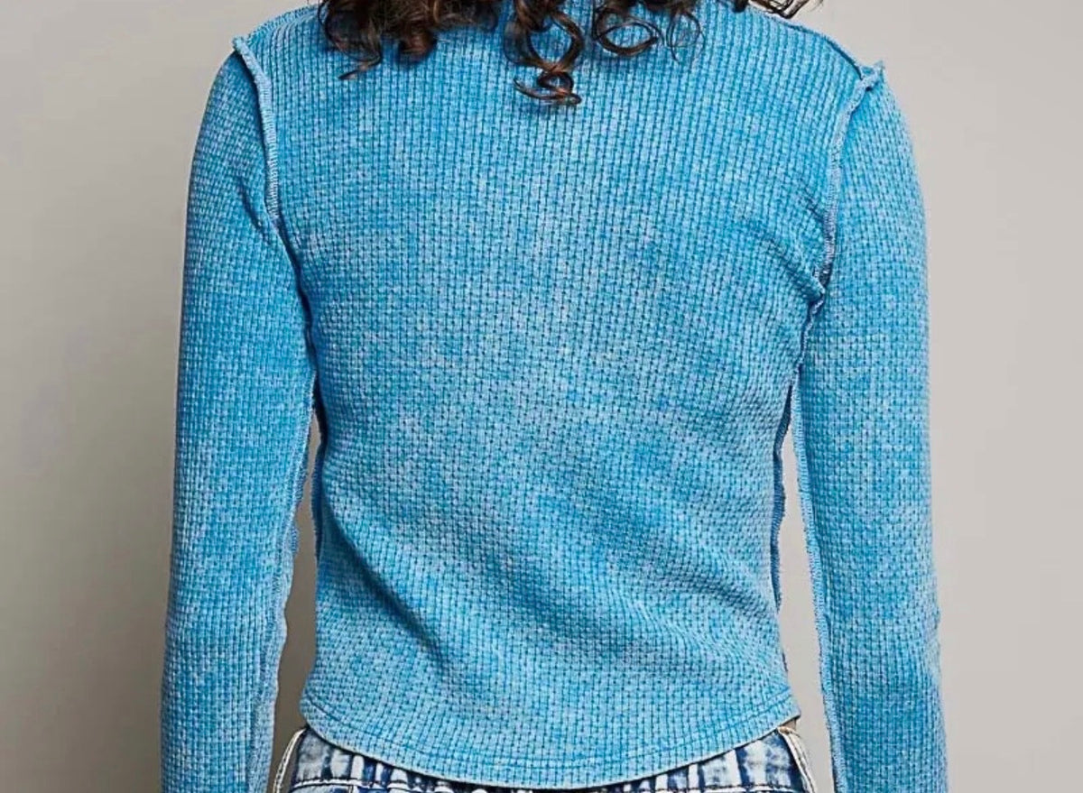 POL Pine Green Long-Sleeve Button-Detail Knit Top
