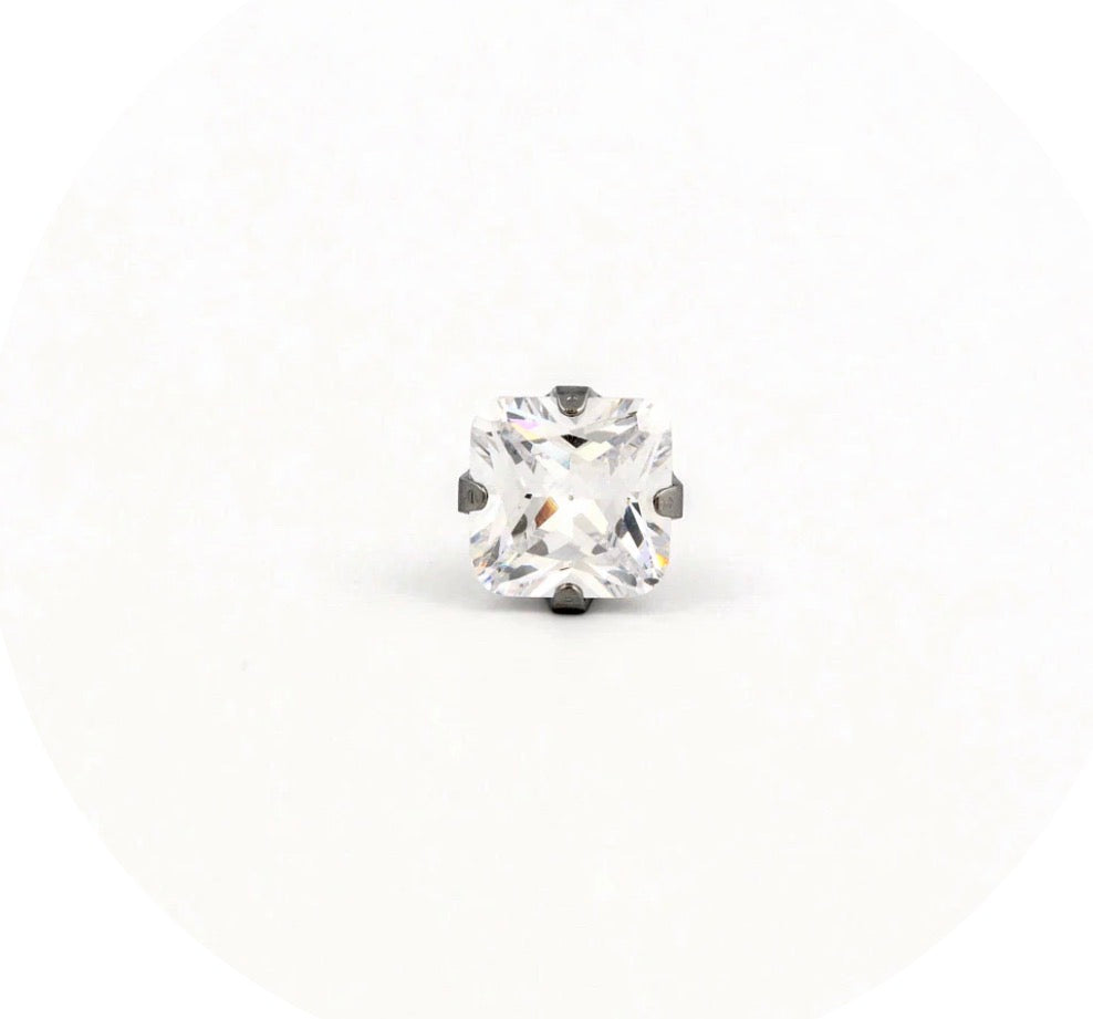 7x7mm CZ Princess Cut Stud S/S (Sensitive Ear)