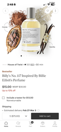 Billy's No. 117 - Warm Vanilla & Cocoa Eau de Parfum (Inspired by Billie Eilish)