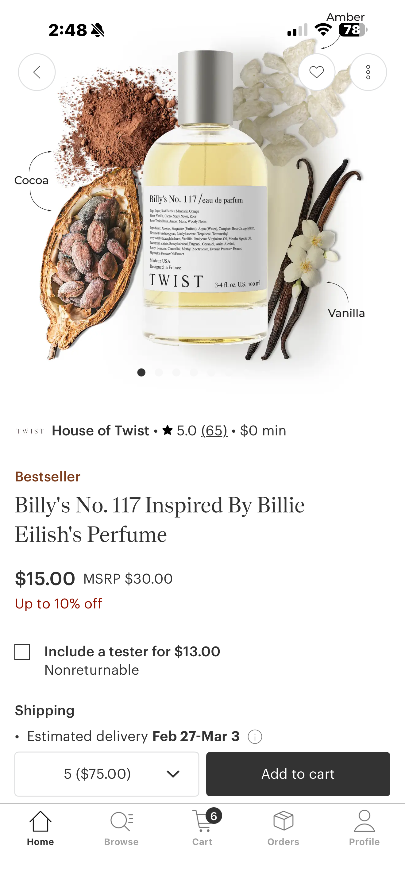 Billy's No. 117 - Warm Vanilla & Cocoa Eau de Parfum (Inspired by Billie Eilish)