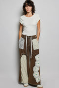 POL Rustic Charcoal Floral Patch Relaxed Denim Pants