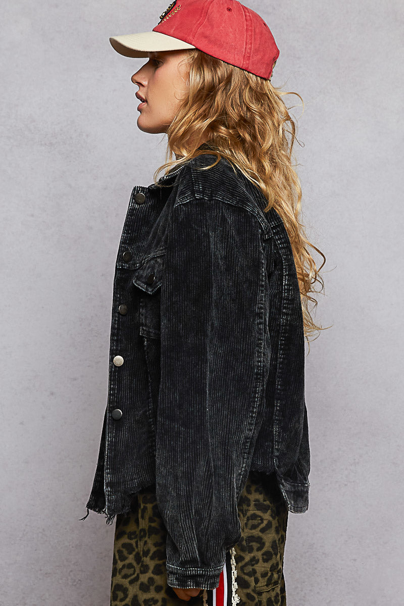 POL Black Relaxed-Fit Corduroy Trucker Jacket