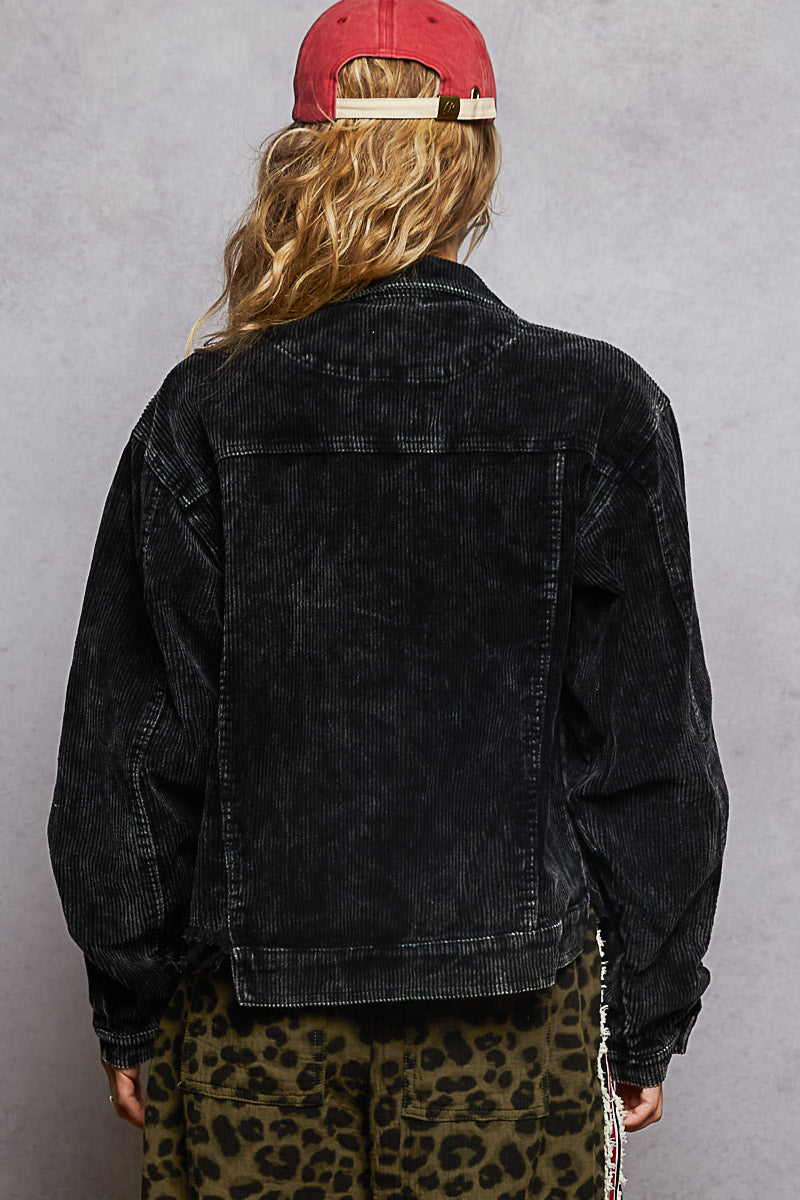 POL Black Relaxed-Fit Corduroy Trucker Jacket