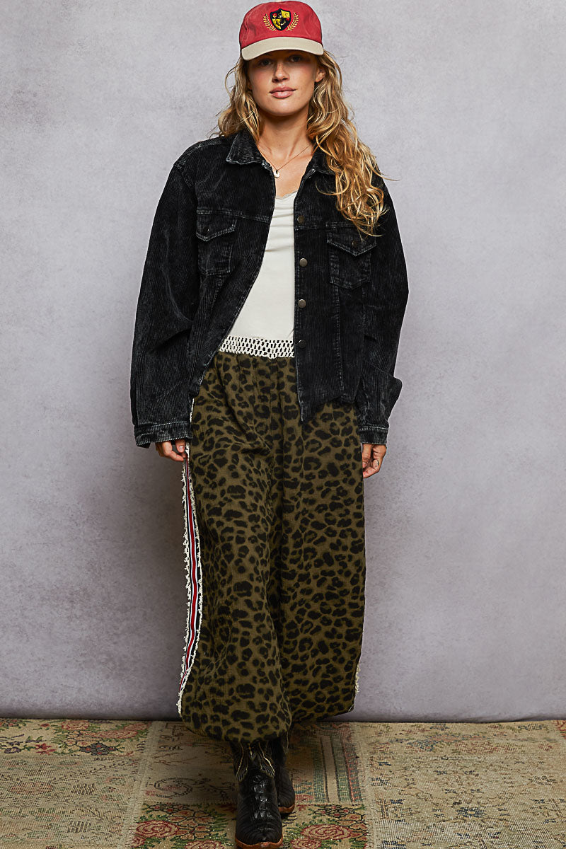 POL Black Relaxed-Fit Corduroy Trucker Jacket