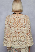 POL Cream Cropped Three-Quarter Sleeve Crochet Top
