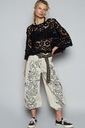POL Black Cropped Three-Quarter Sleeve Crochet Top