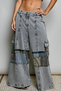 POL Charcoal Patchwork Wide-Leg Knit pants