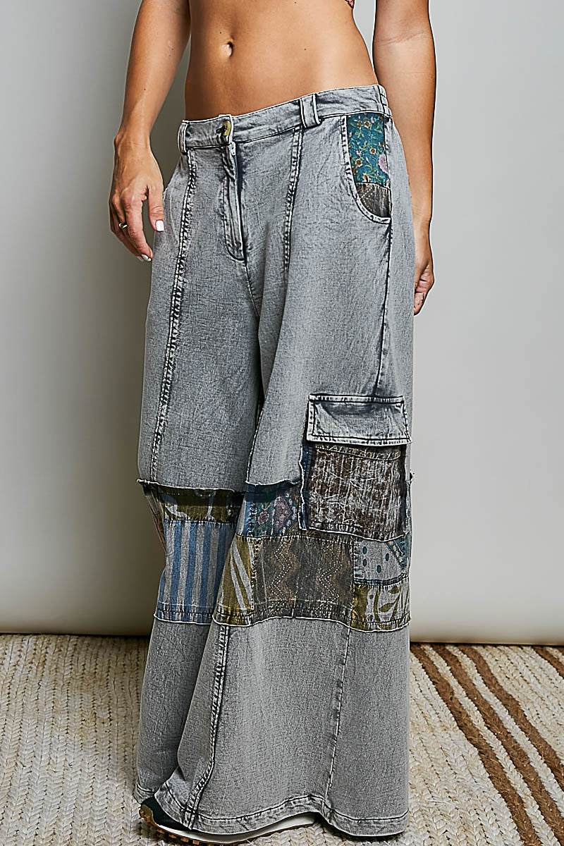 POL Charcoal Patchwork Wide-Leg Knit pants