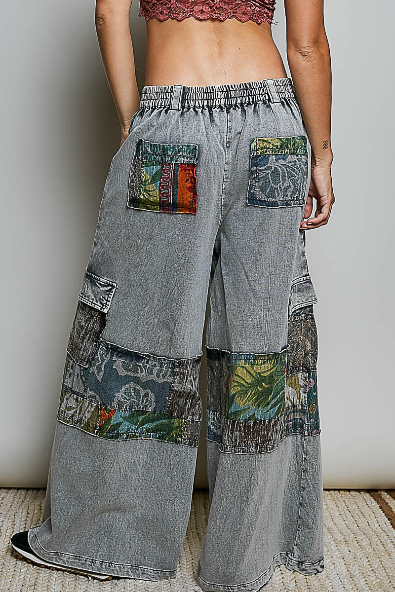 POL Charcoal Patchwork Wide-Leg Knit pants