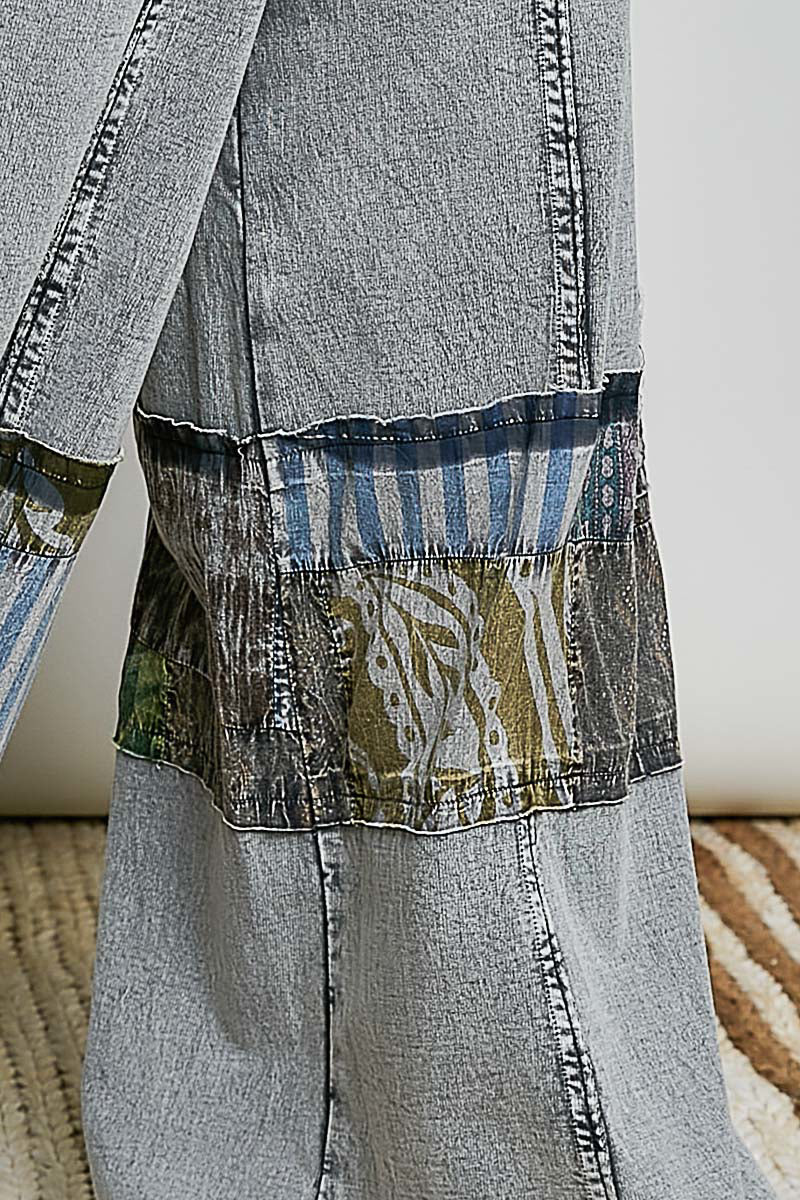 POL Charcoal Patchwork Wide-Leg Knit pants