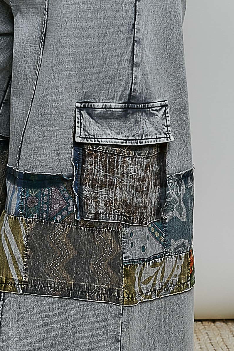 POL Charcoal Patchwork Wide-Leg Knit pants