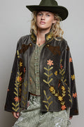 POL Charcoal Floral Embroidered Velvet Jacket