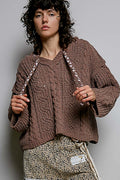 POL Chocolate Hooded Chenille Sweater with Tie Detail