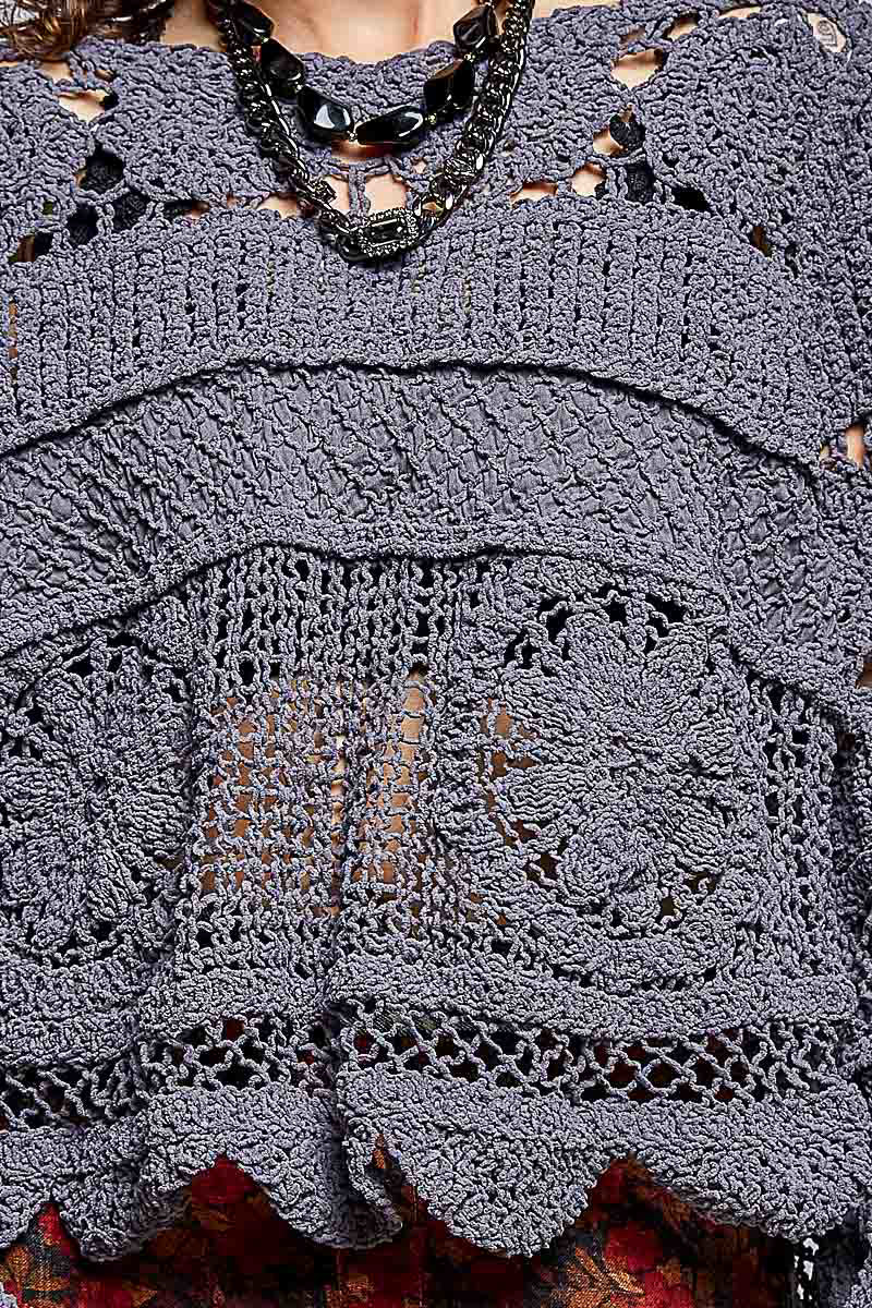 POL Deep Grey Mixed Texture Open-Knit Sweater