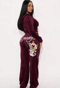 Ed Hardy NYC Skull Velour Pant - Burgundy