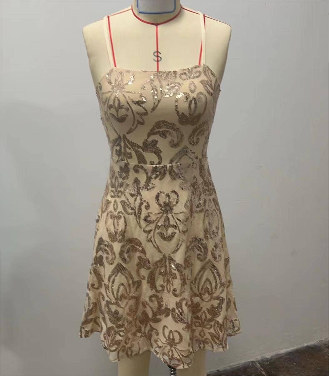Backless embroidery sequin mini dress