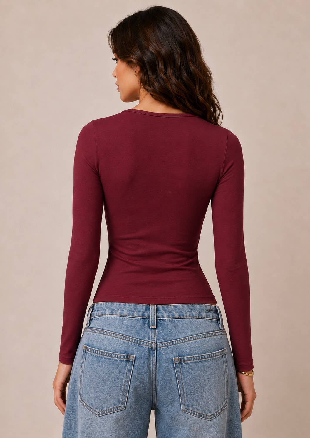 SWEETHEART NECK W/RUCHED LONG SLEEVE TOP