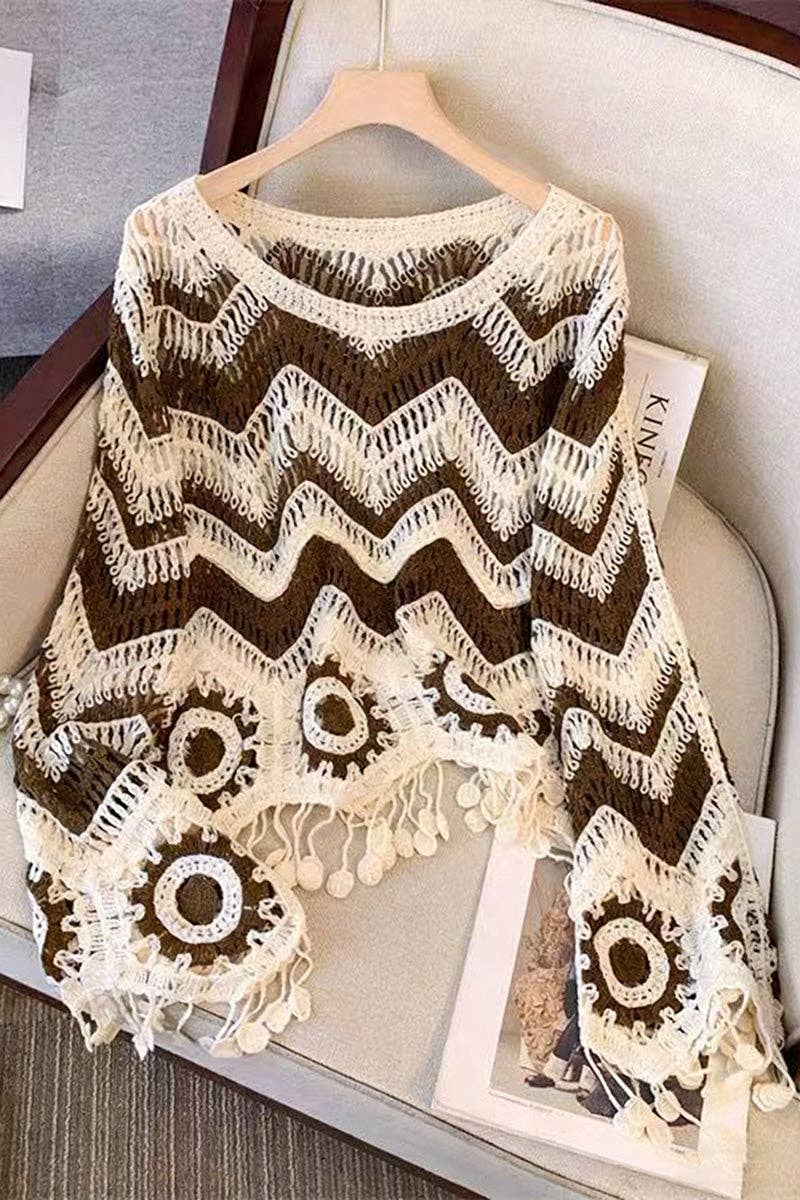 Zigzag Pattern Fringed Sweater
