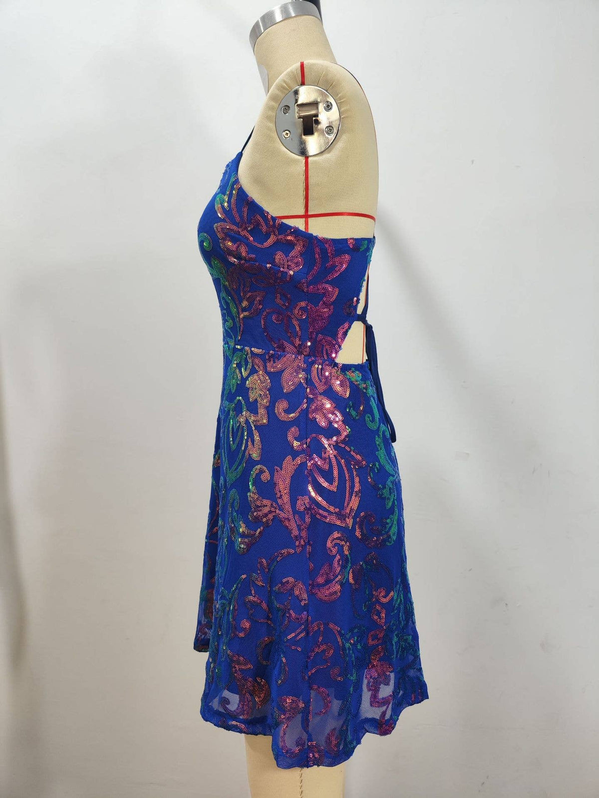 Strap Embroidered Sequin Mini Dress