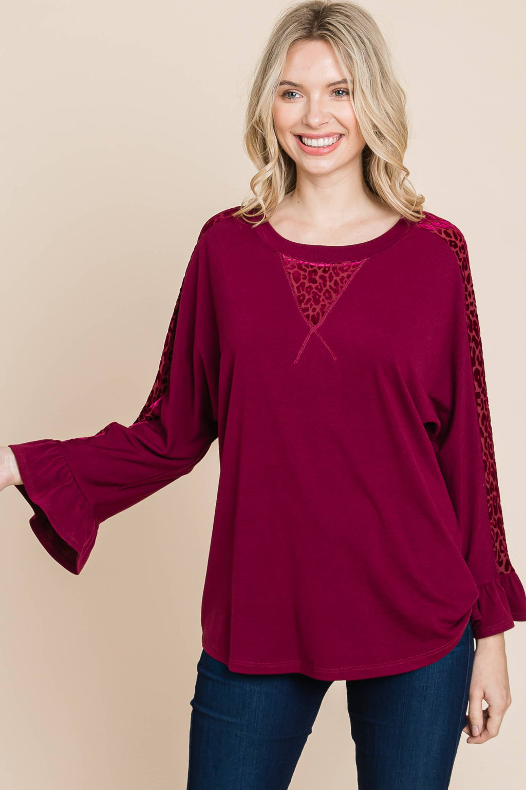 Animal Velvet Mesh Contrast Fashion Top