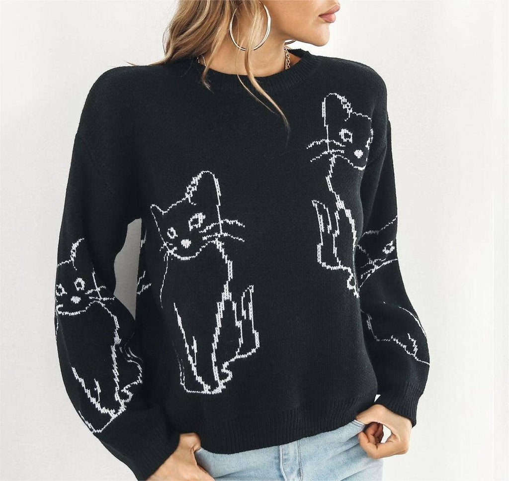 Animals cat jacquard knit sweater