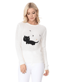 Crewneck BLACK Cat Applique Knit Pullover Sweater MK8207