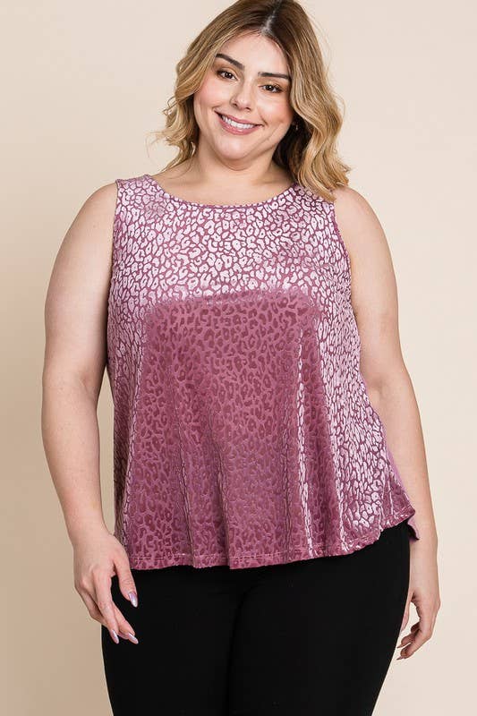 Plus Size Animal Print Velvet Mesh Fashion Top