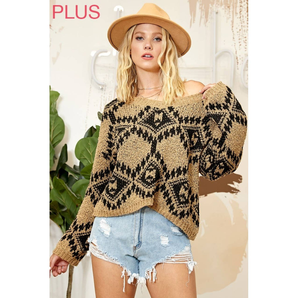 PLUS MULTI PATTERN SWEATER KNIT PULLOVER