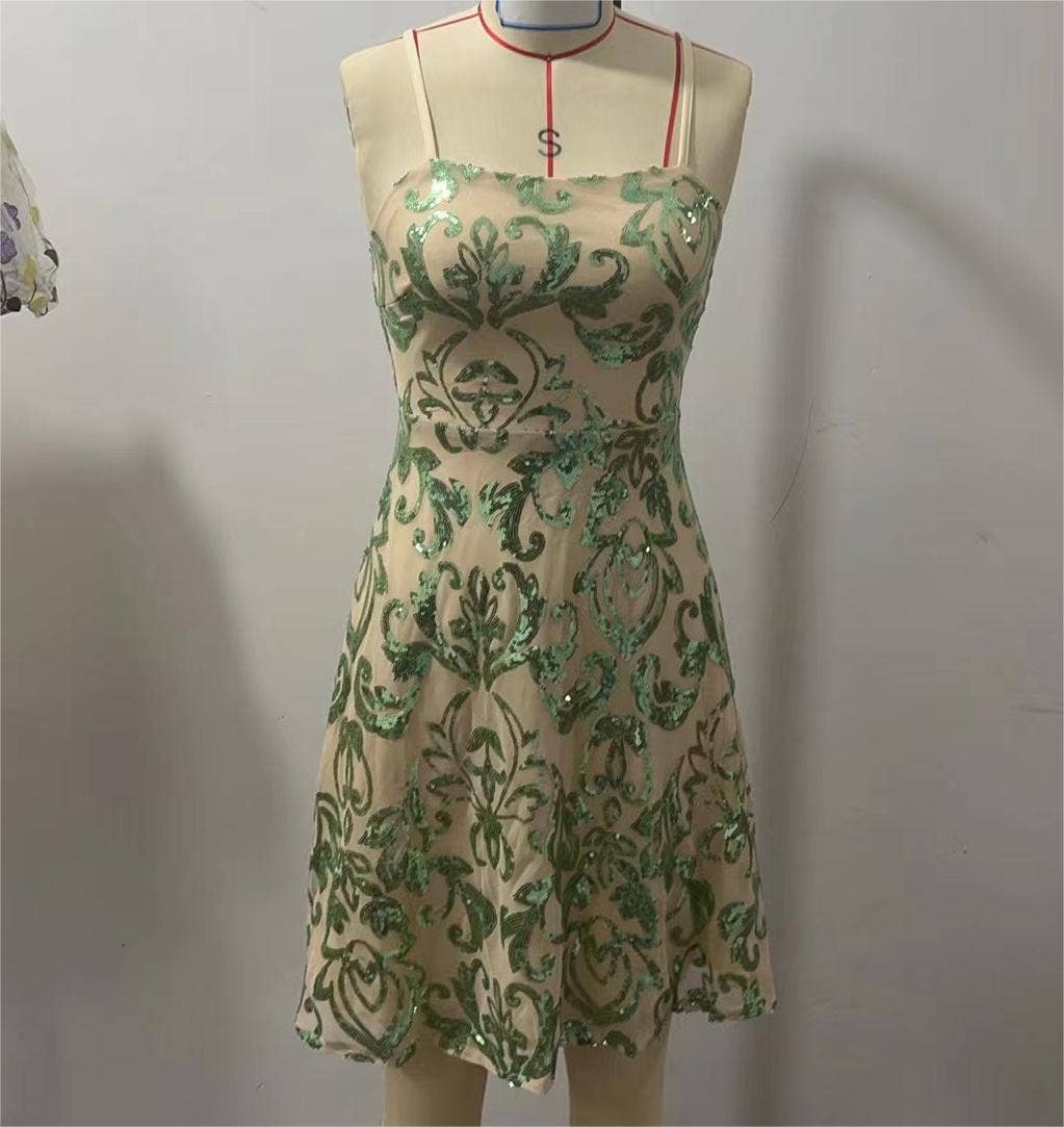 Backless embroidery sequin mini dress