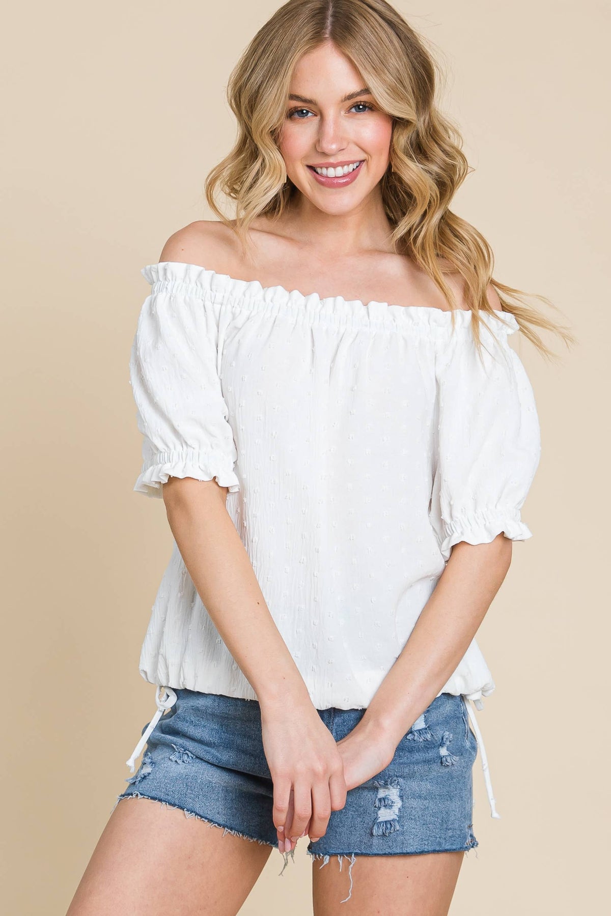 Airflow Dot Off-Shoulder Fashion Top with Puff Sleeves