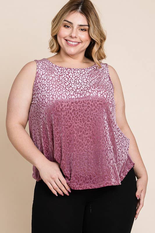 Plus Size Animal Print Velvet Mesh Fashion Top