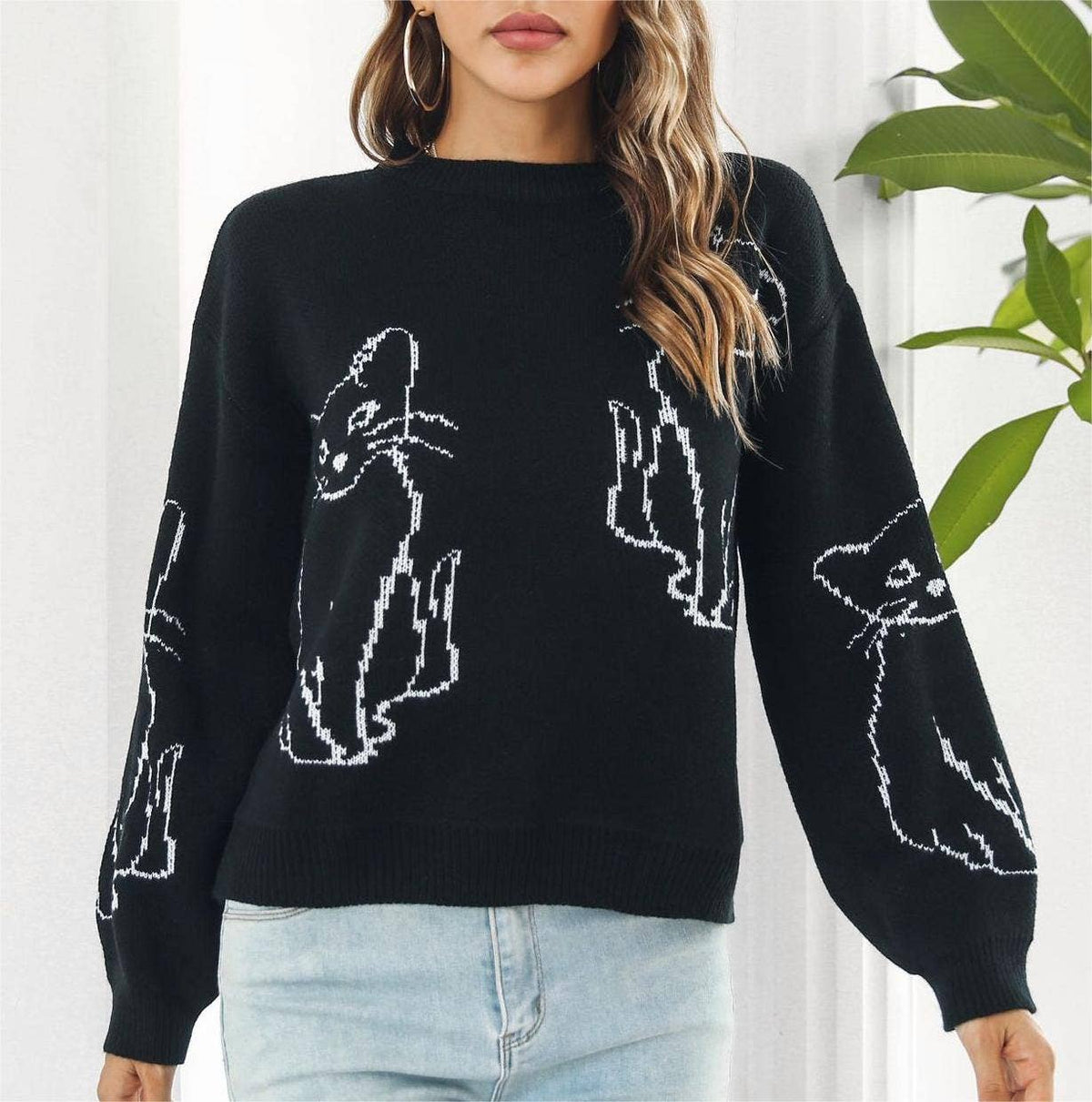 Animals cat jacquard knit sweater