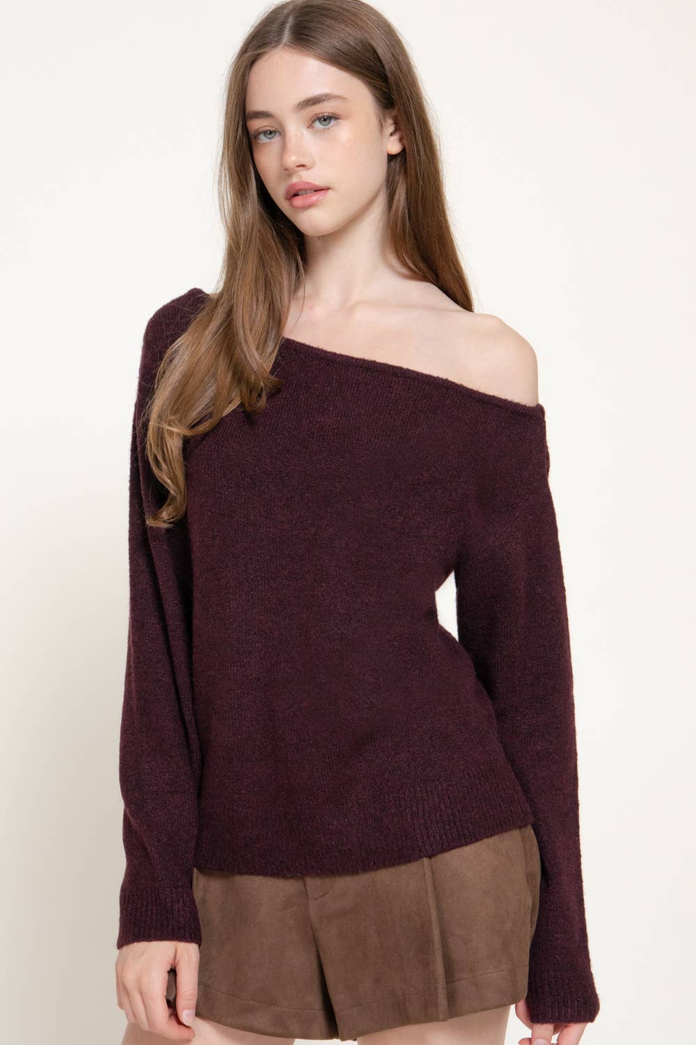 Long Sleeve Asymmetrical Neckline Sweater