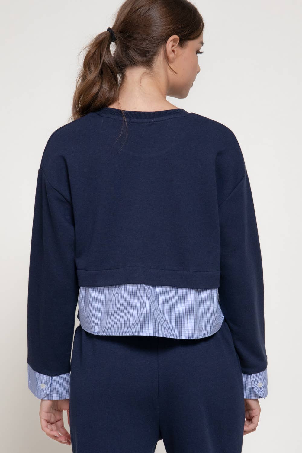 Long Sleeve Sweatshirt with Contrasting Check Panel