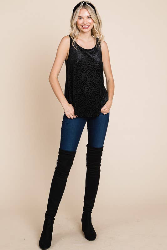 Plus Size Animal Print Velvet Mesh Fashion Top