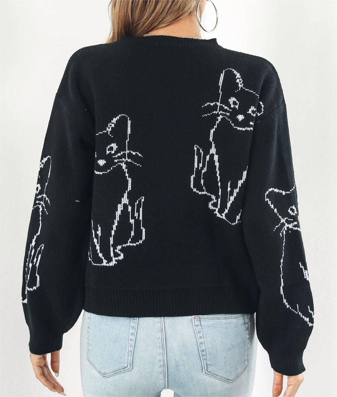 Animals cat jacquard knit sweater