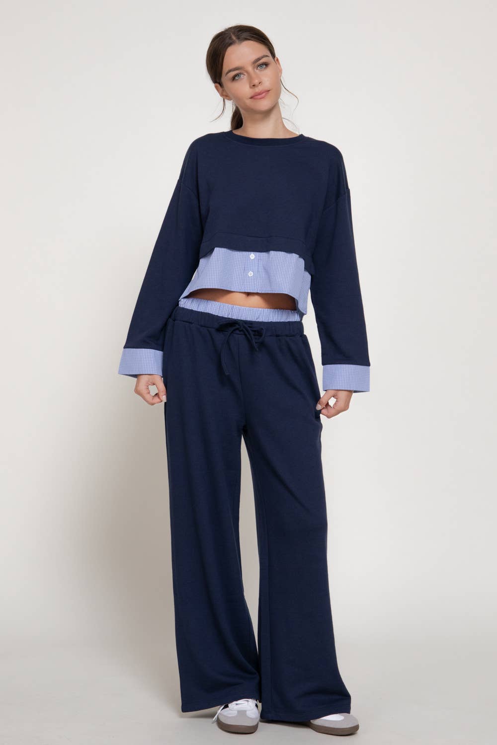 Long Sleeve Sweatshirt with Contrasting Check Panel