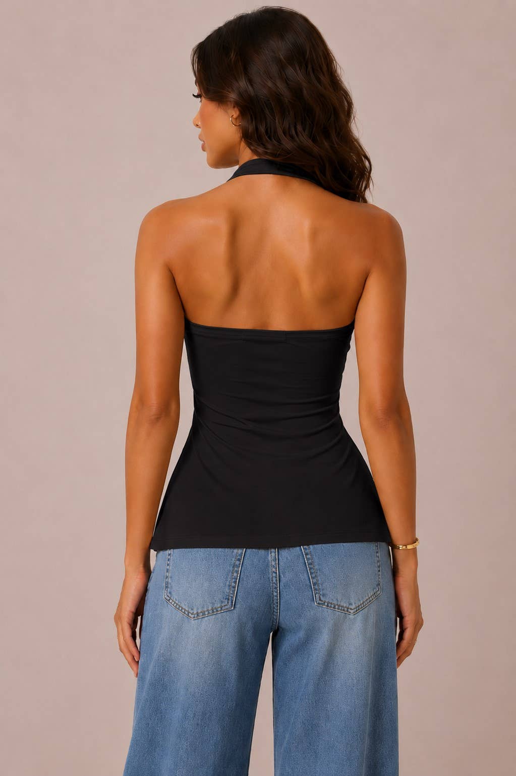 HALTER NECK STARFISH BUCKLE TRIM TANK TOP