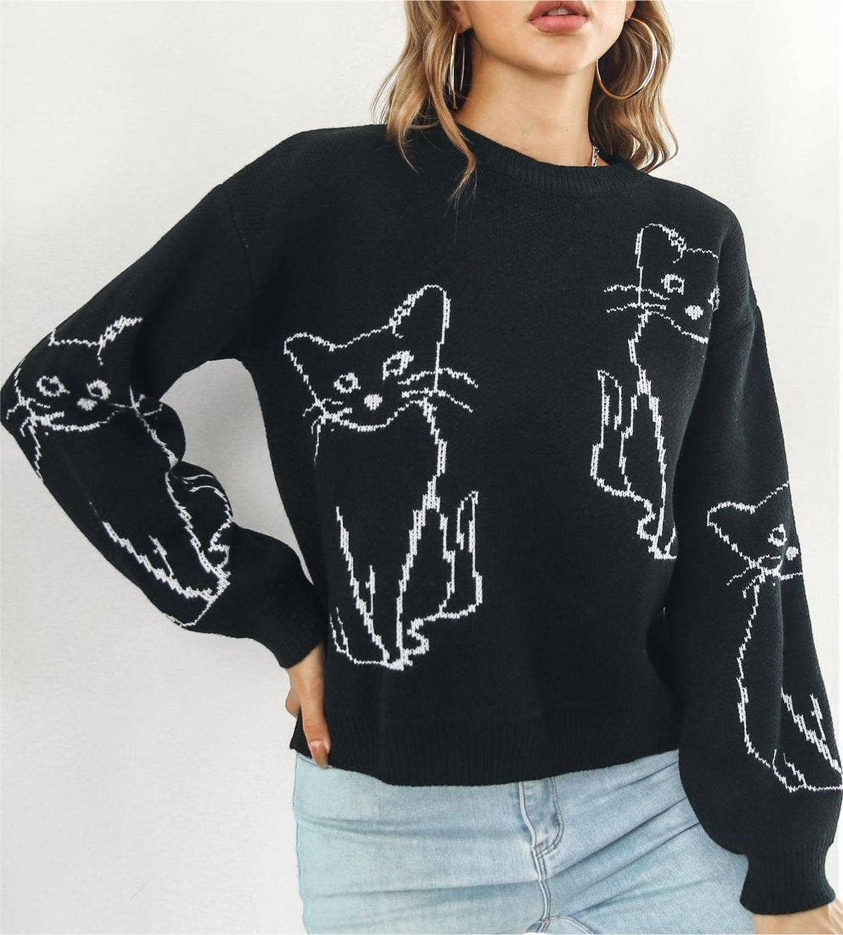 Animals cat jacquard knit sweater