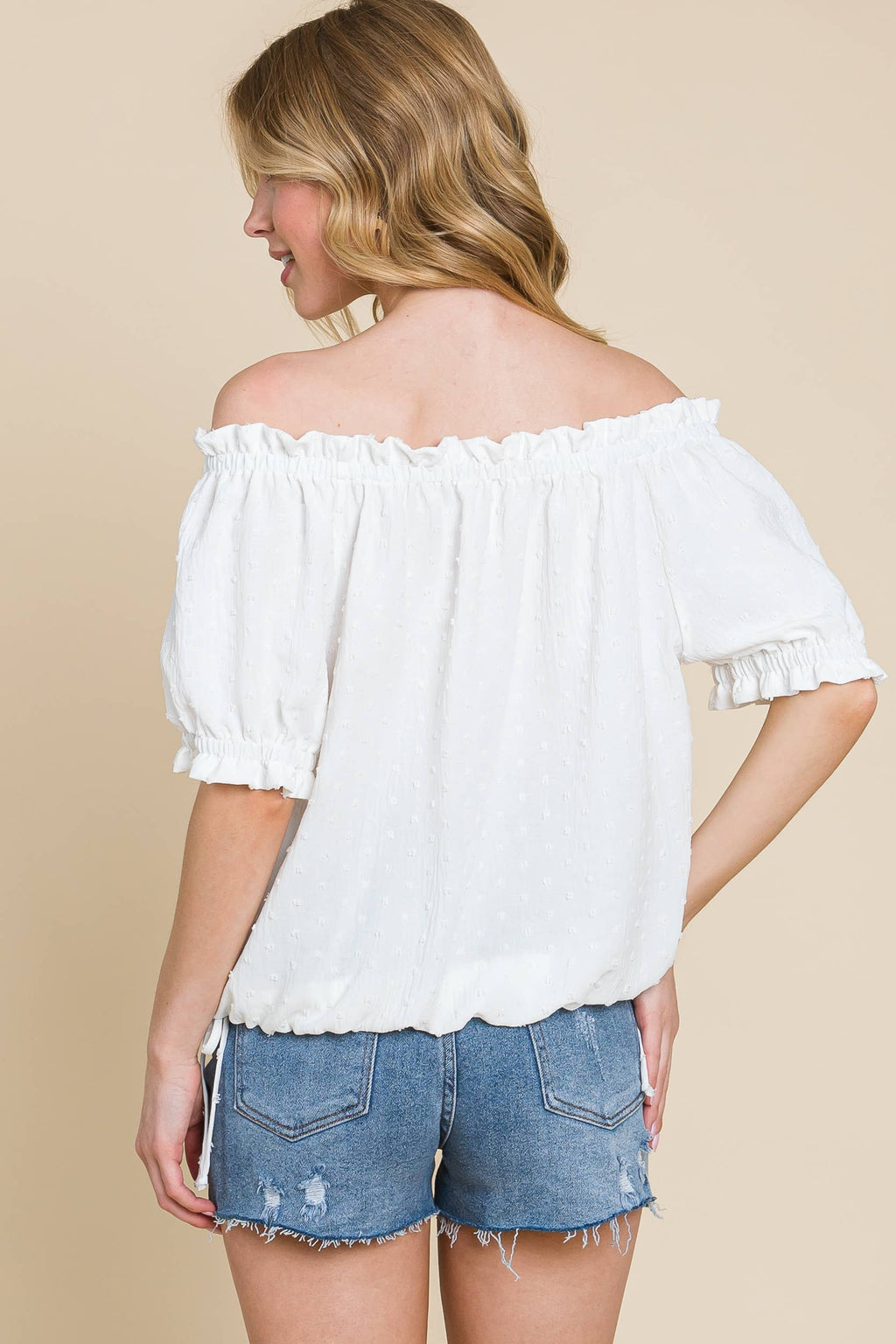 Airflow Dot Off-Shoulder Fashion Top with Puff Sleeves