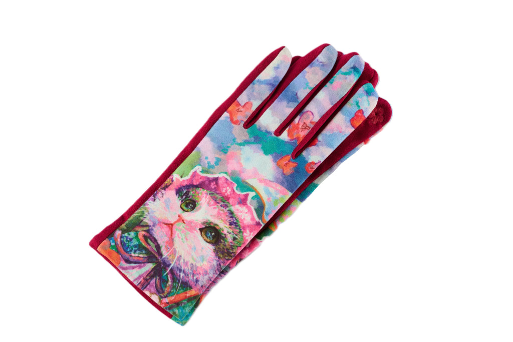Suede Abstract Cat Patterned Gloves, 3 Assorted