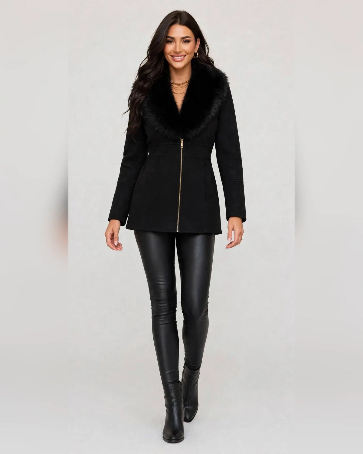 CLASC0010: Women's Tailored Faux Fur Collar Coat