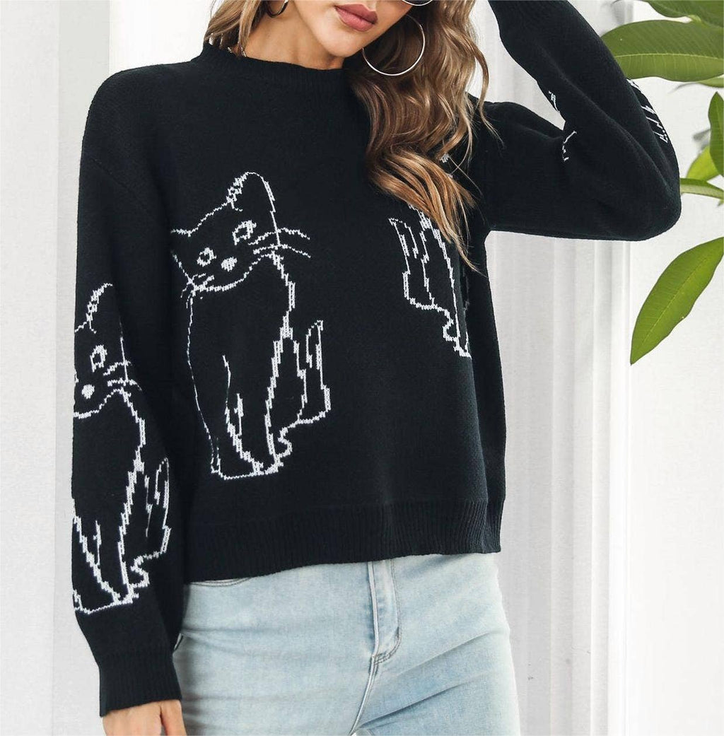 Animals cat jacquard knit sweater