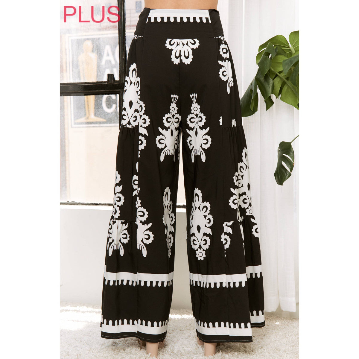 PLUS CHIC FASHIONABLE SUMMER PRINTED WOVEN SELF BELTED WIDE