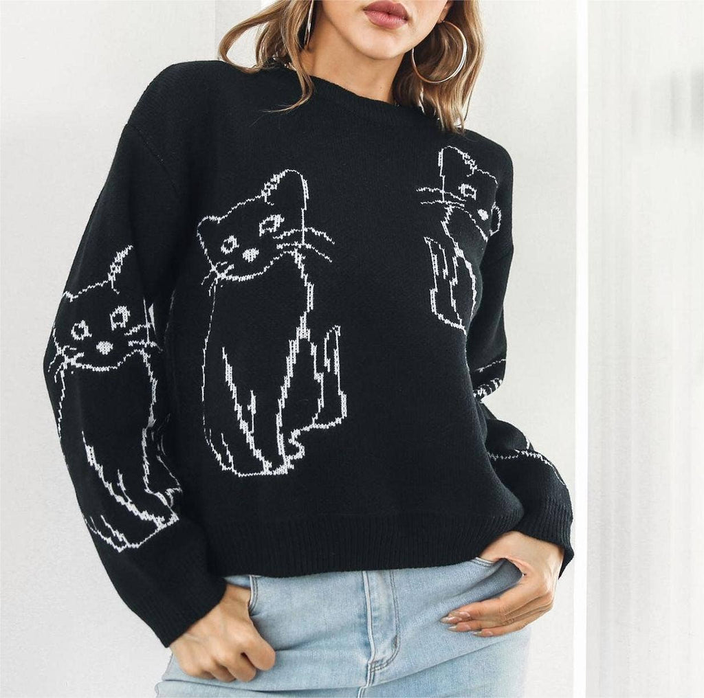 Animals cat jacquard knit sweater