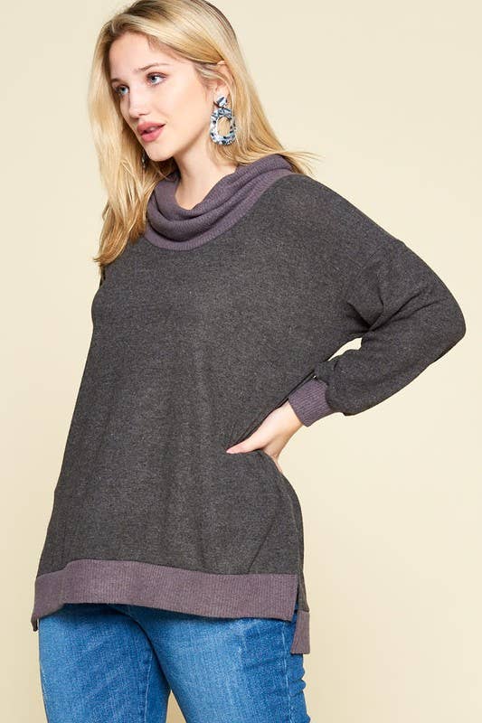Plus Size Hacci Brush Cowl Neck Pullover
