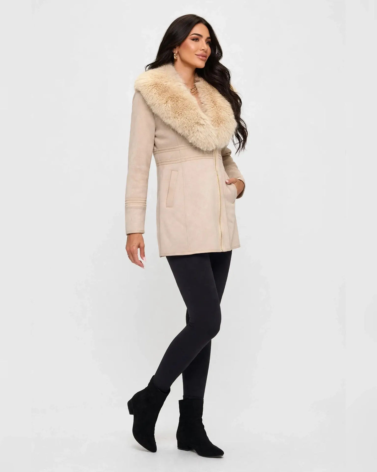 CLASC0010: Women's Tailored Faux Fur Collar Coat