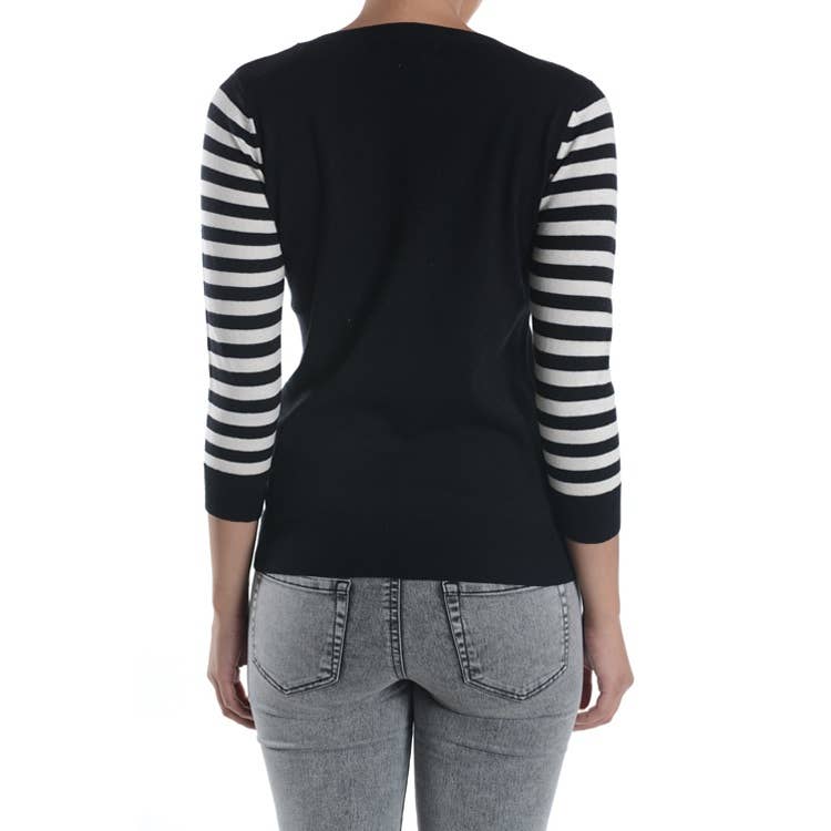3/4 Sleeve Kitty Cat Crewneck Pullover Sweater MK3375