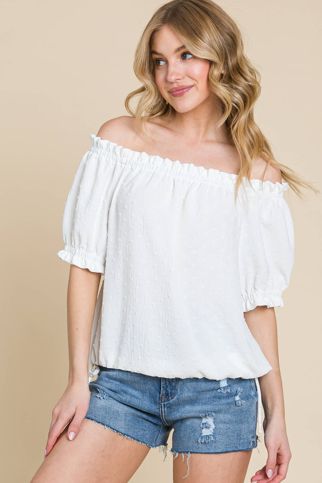 Airflow Dot Off-Shoulder Fashion Top with Puff Sleeves