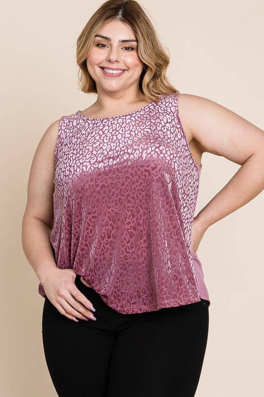 Plus Size Animal Print Velvet Mesh Fashion Top